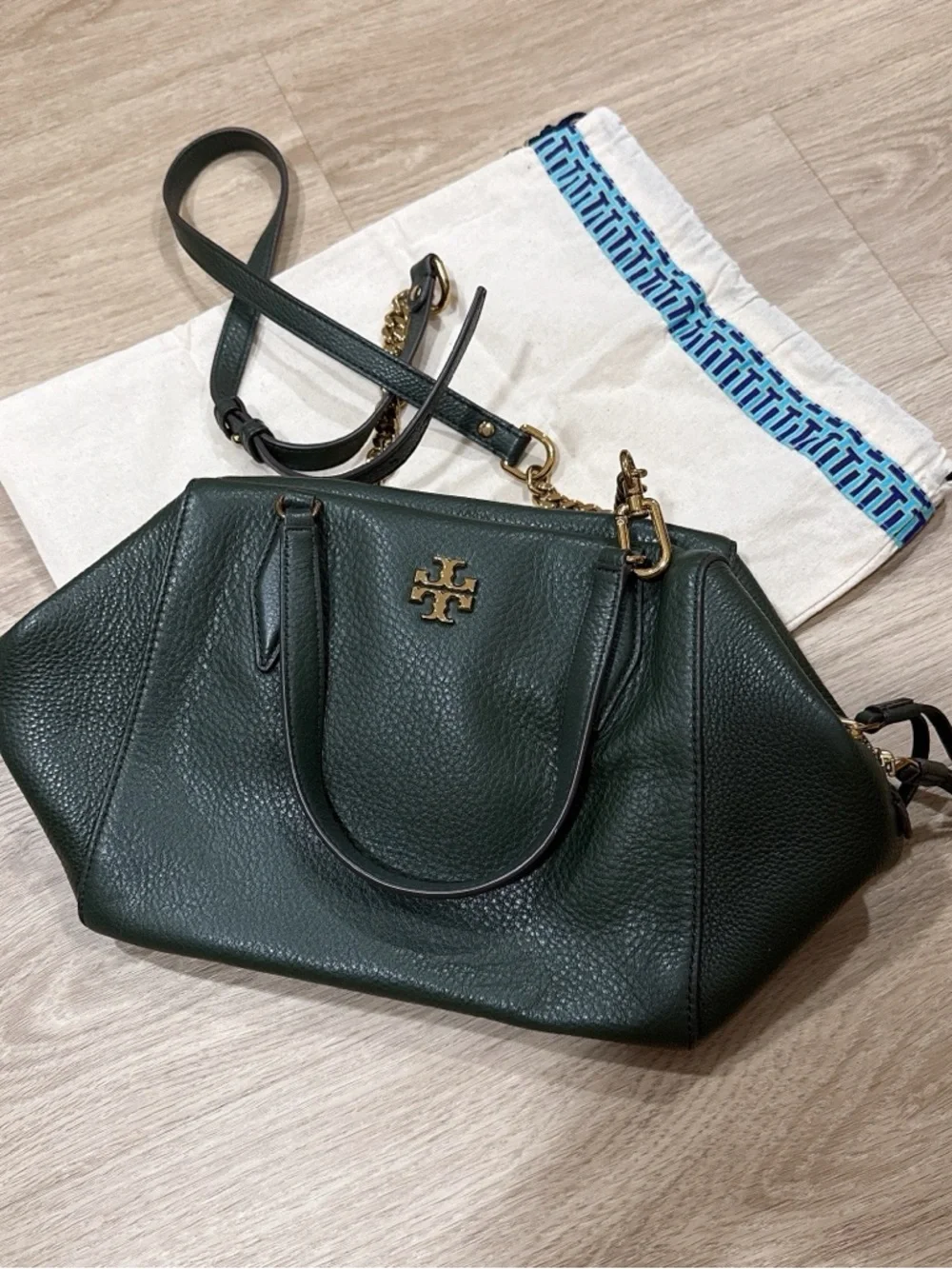 Tory Burch Black Leather Satchel with Gold Hardware